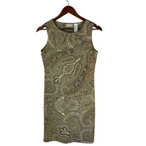 Liz Claibourne Collection Petite Olive Paisley Minidress, S. Y2K, Vintage